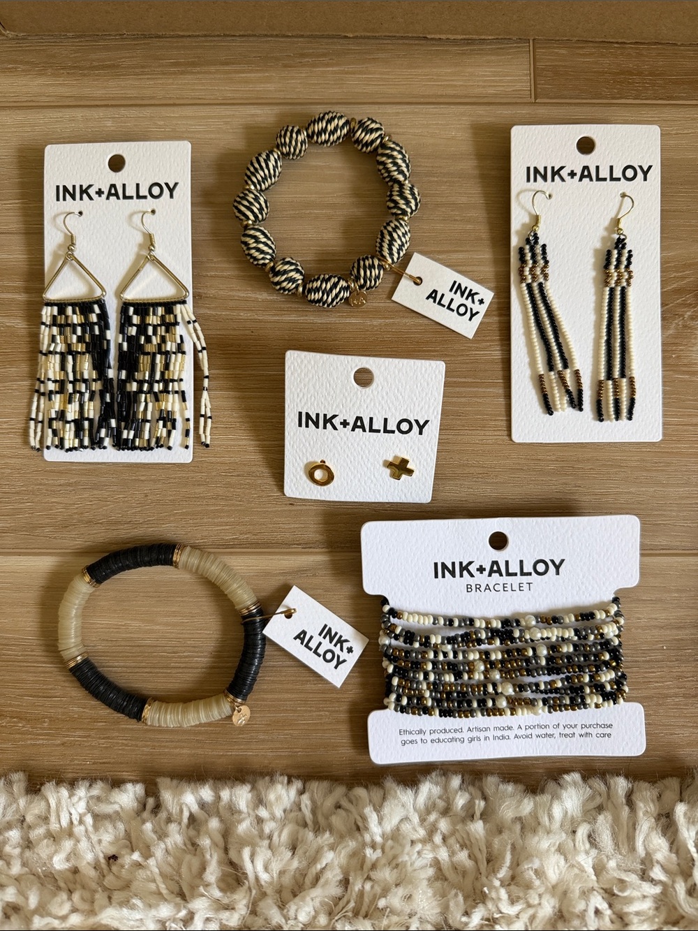 INK+ALLOY Black and Cream Beaded Bracelet Set